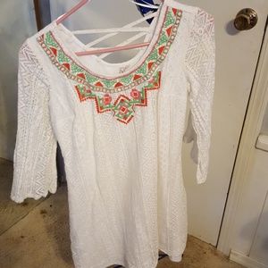 White, green, and pink dress.